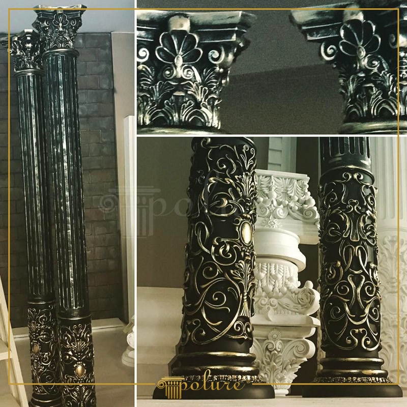 Design di Colonne Antiche in Stile Corinzio con Patina Nero e Bronzo