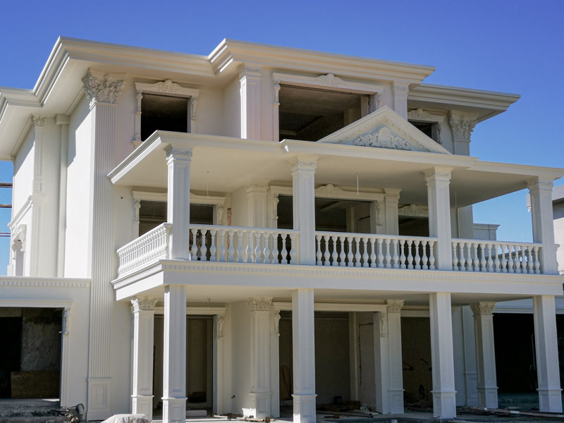 Neoclassical Villa Facade with Polyurethane Columns and Pediments