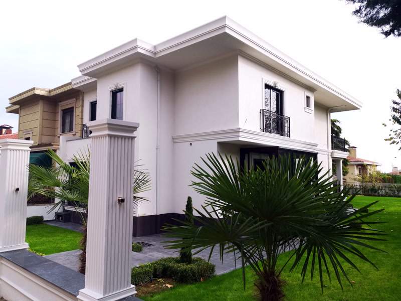 Poliüretan Söve ve Yivli Sütunlarla Modern Villa Cephe Tasarımı