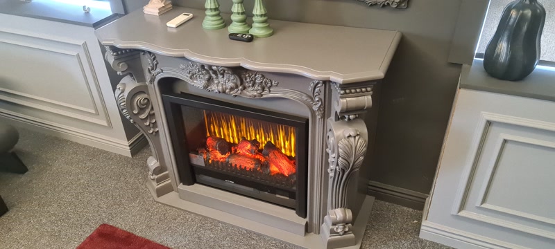 Neoclassical Grey Polyurethane Fireplace and Wall Decorations