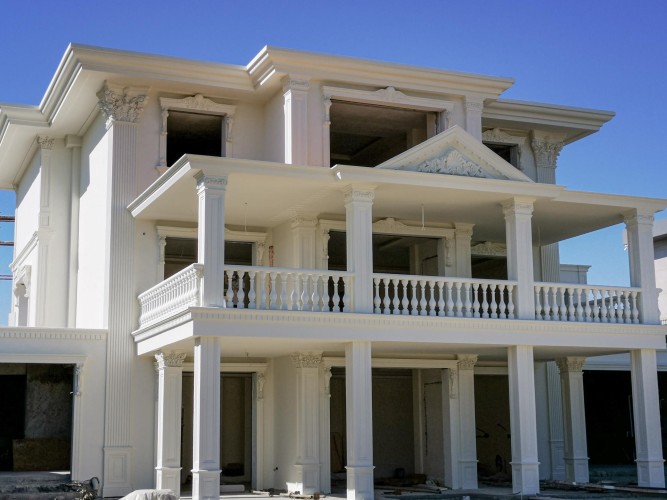 Neoclassical Villa Facade with Polyurethane Columns and Pediments