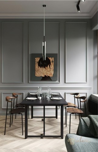 Modern Dining Room with Smoky Tones and Geometric Polyurethane Wall Moldings