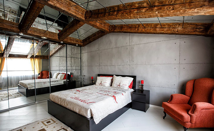 Rustik Tavan Kirişleri ile Loft Tarzı Yatak Odası Tasarımı