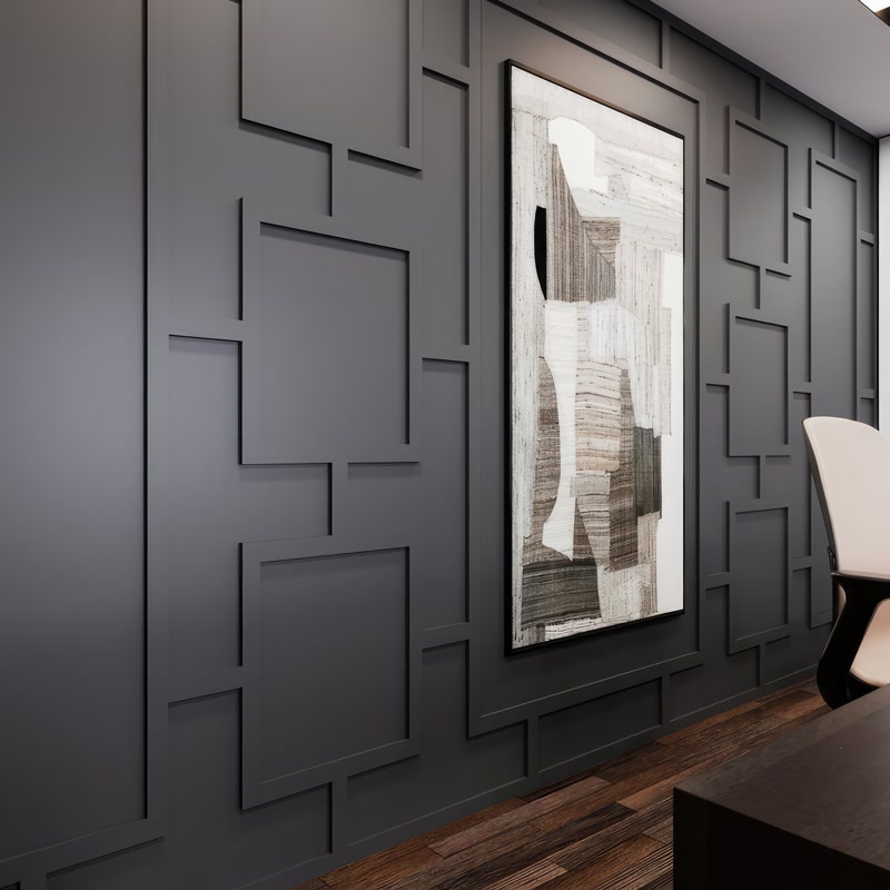 Antrasit Modern Geometrik Duvar Çıtalama Tasarımı