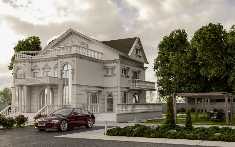 Neoclassical Villa Design with Polyurethane Facade Aesthetics