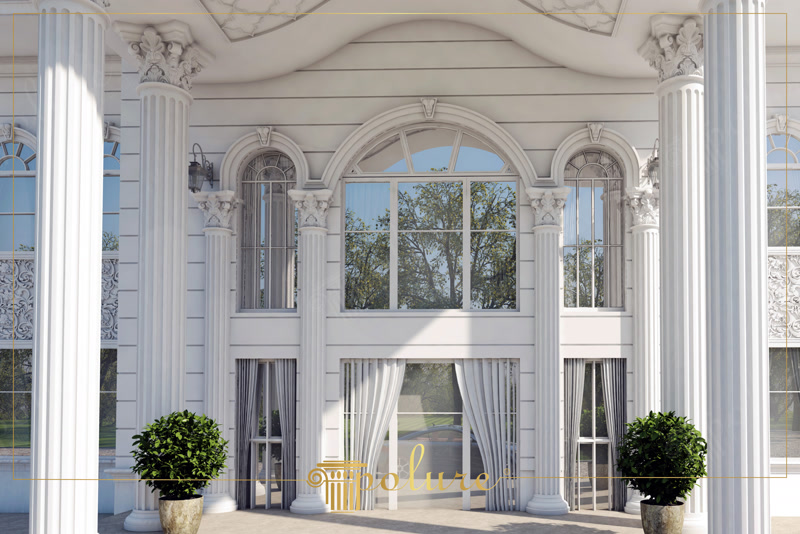 Polyurethane Corinthian Columns and Arch Art for Villa Facades