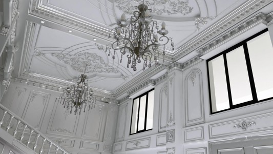 Design Soffitto Ufficio Neoclassico con Accenti d'Argento | Polure