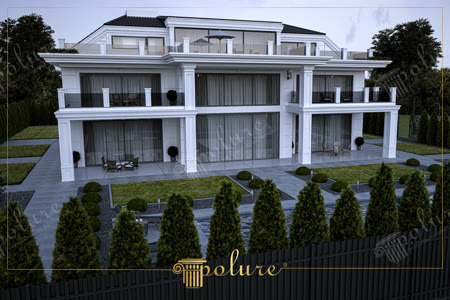 Facciata Moderna di Villa con Dettagli Neoclassici Polure