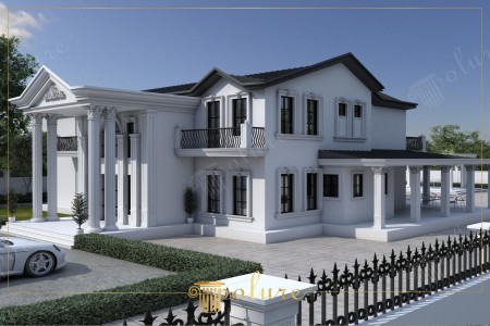 Splendore Neoclassico: Design Villa con Colonne e Frontoni in Poliuretano