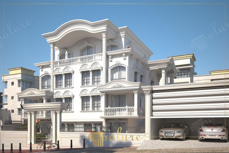 Design Facciata Villa Neoclassica Bianca e Decori in Poliuretano