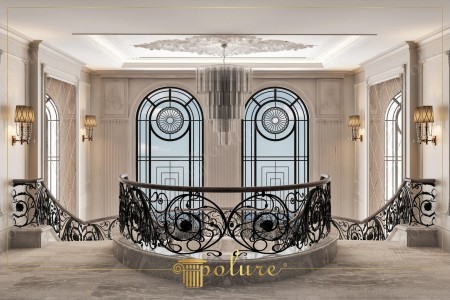 Atrio Neoclassico con Scale e Decorazioni per Finestre ad Arco
