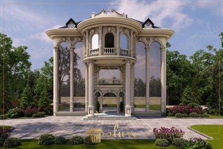 Facciate di Ville Neoclassiche: Colonne Monumentali e Forme Curve