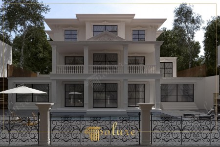 Architettura di Villa Neoclassica e Design di Mostrine a Bordo Piscina