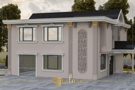 Design di Facciata per Villa Neoclassica con Rilievi e Colonne in Poliuretano