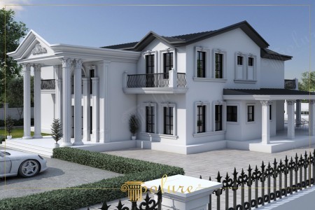 Design Esterno Villa Bianca in Stile Neoclassico con Polure