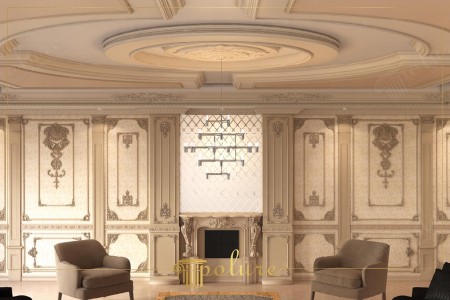 Design di Soggiorno di Lusso con Decorazioni in Poliuretano Neoclassico