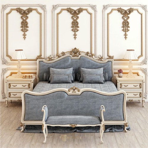 Camera da Letto di Lusso con Boiserie in Poliuretano e Foglia d'Oro