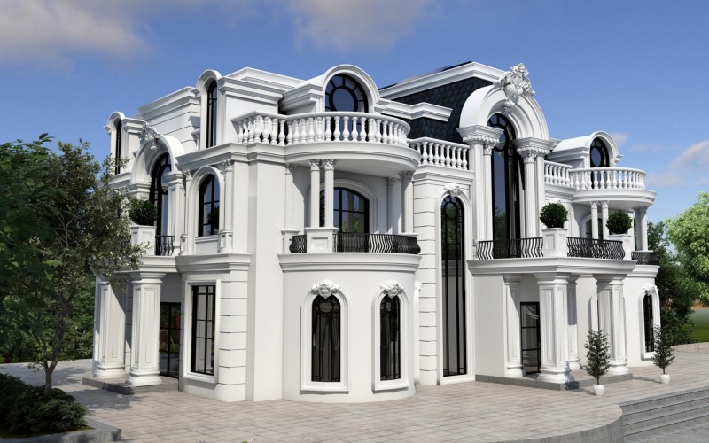 Design Esterno Villa in Stile Neoclassico Francese