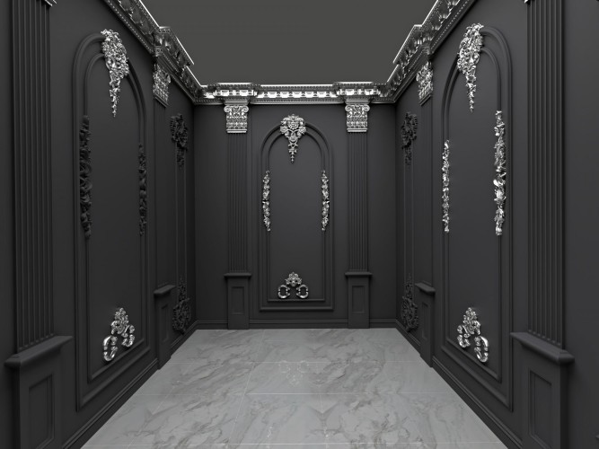 Neoclassical Hallway Design with Anthracite and Silver Details