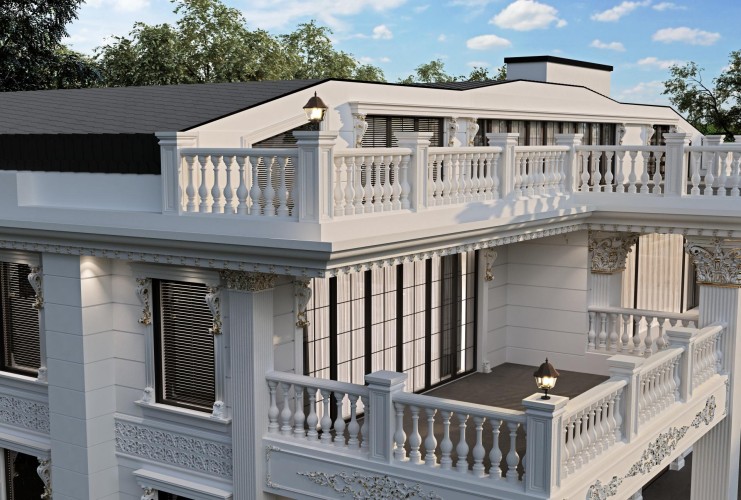 Neoclassical Villa Exterior Design with Polyurethane Details
