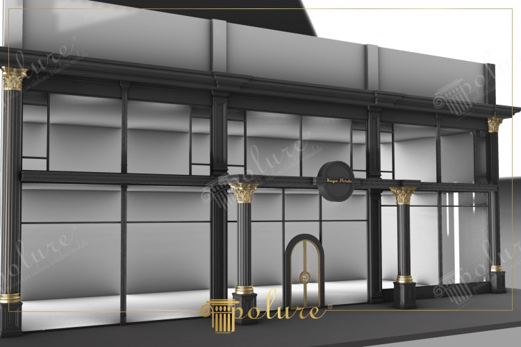 Design di Colonne Corinzie Foglia Oro su Facciata Antracite