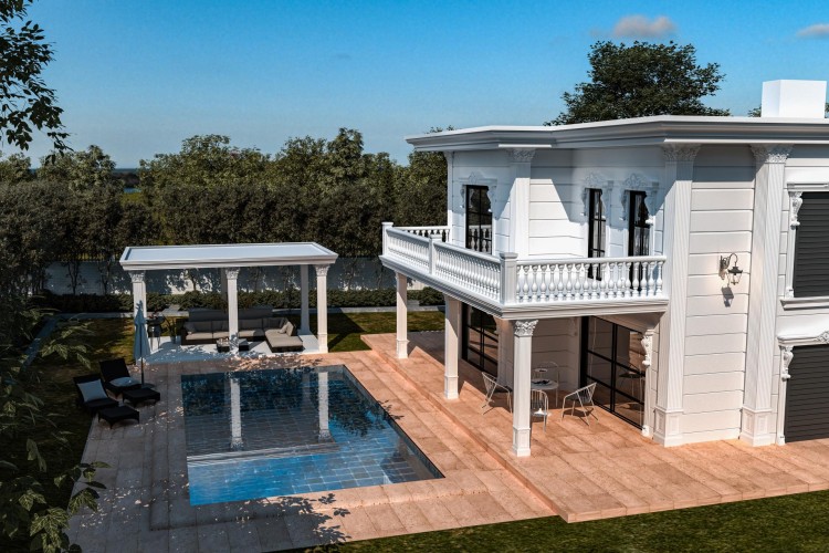 Neoclassical Villa Architecture: Polyurethane Column and Pergola Design