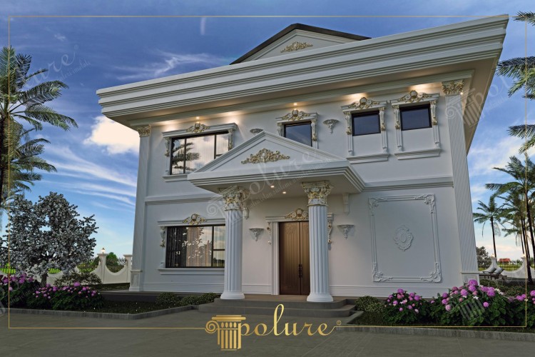 Design di Villa Neoclassica con Facciata in Poliuretano e Oro