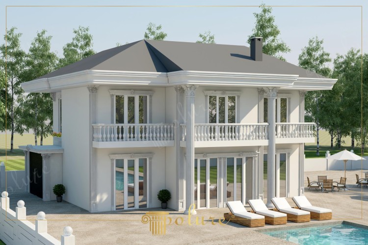 İyonik Sütunlu ve Geniş Balkonlu Neoklasik Villa Dış Cephe