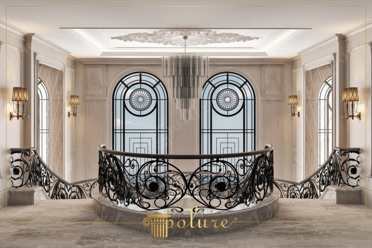 Atrio Neoclassico con Scale e Decorazioni per Finestre ad Arco