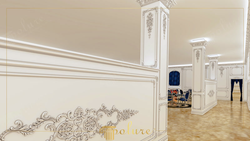 Design Neoclassico per Sale Matrimoni con Colonne e Pannelli Polure