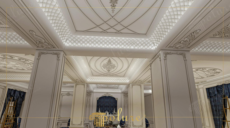 Soffitto a Cassettoni in Poliuretano e Colonne per Saloni di Lusso