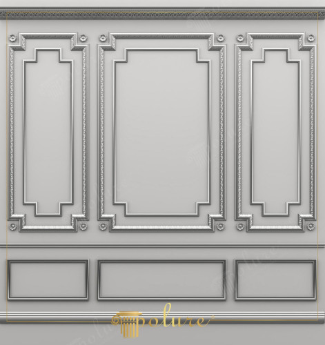 Geometric Wall Panel with Silver Details and Polyurethane Molding