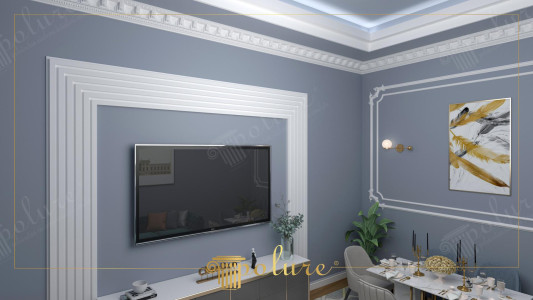 Design Neoclassico in Grigio e Pannello TV in Poliuretano Stratificato