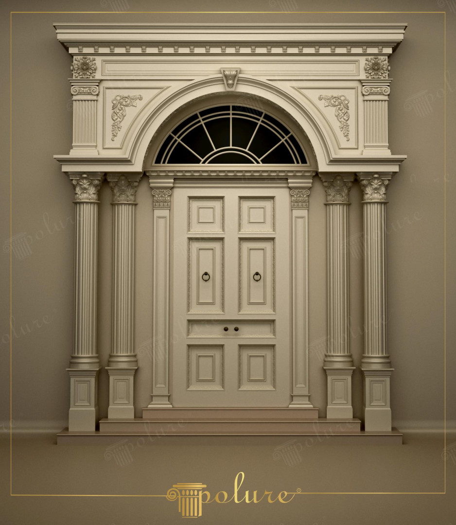 Ingresso villa neoclassica con colonne scanalate P5830 Polure, capitelli corinzi e frontoni decorativi per porte.