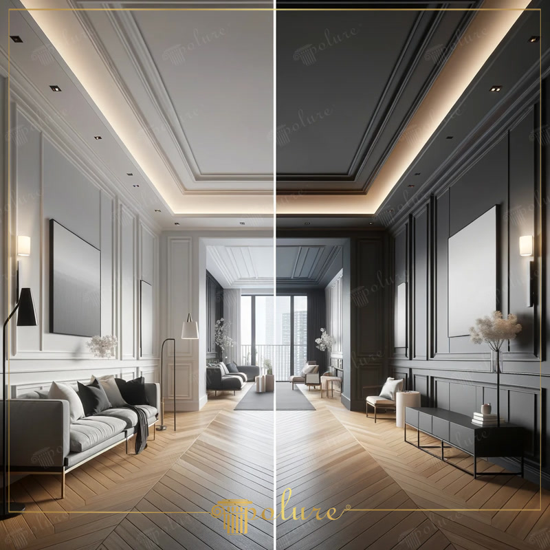 Dualist Design: Black and White Transition Corridor Decoration