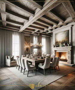 Sala da Pranzo Rustica con Travi in Poliuretano Effetto Legno