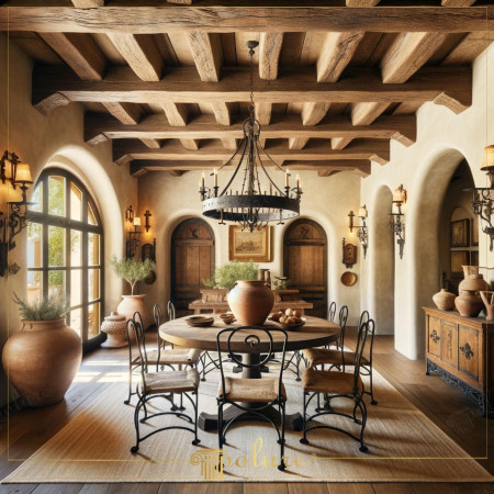 Design di Travi in Poliuretano Effetto Legno per Sala da Pranzo Rustica