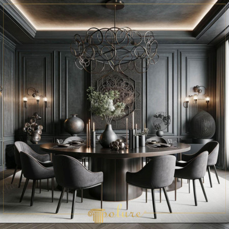 Design Boiserie Antracite Scuro per Sala da Pranzo Moderno Classica