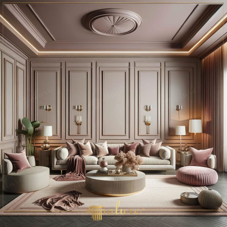 Pannelli Parete Sofisticati e Decorazioni Soffitto in Toni Visone