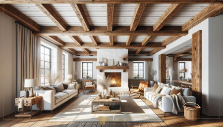 Design del Soggiorno Rustico con Travi in Poliuretano Effetto Legno