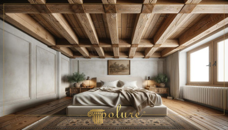 Design Camera da Letto con Travi a Soffitto Rustiche in Poliuretano