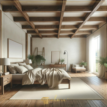 Trave a Soffitto Effetto Legno in Camera da Letto dal Design Rustico