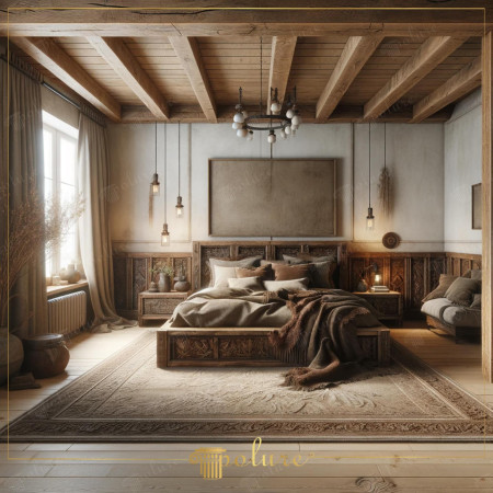 Design Camera da Letto Rustica con Travi in Poliuretano Effetto Legno