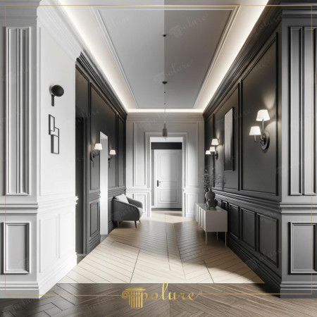 Design di Ingresso Neoclassico con Boiserie Antracite e Luci