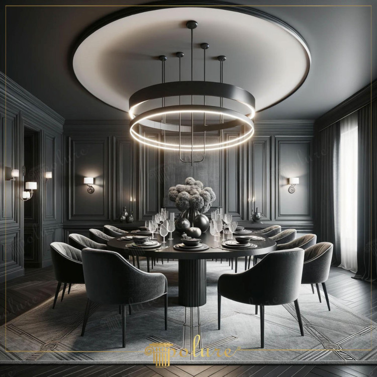Modernismo Scuro: Sala da Pranzo Drammatica con Modanature Antracite