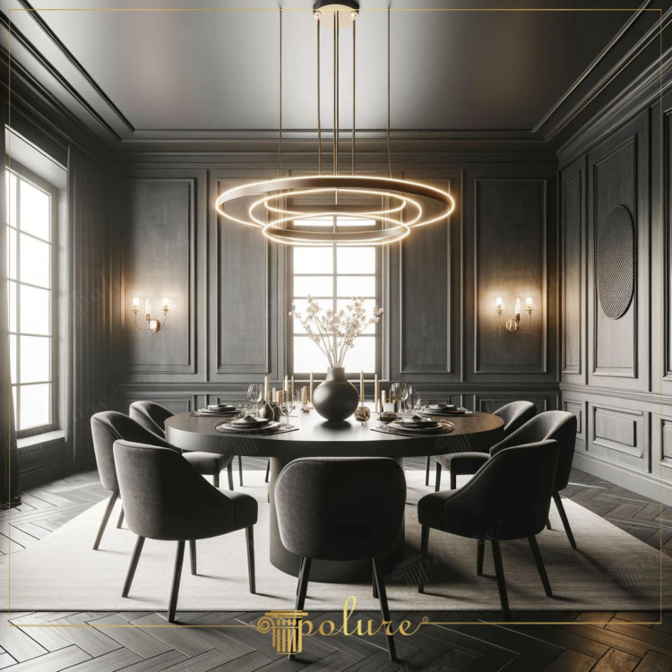 Nobiltà Antracite: Sala da Pranzo Drammatica con Pannelli in Poliuretano