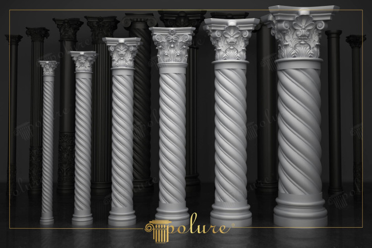 Collezione di Colonne Scanalate Elicoidali in Poliuretano Stile Antica Roma