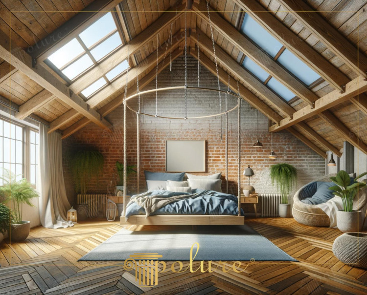 Estetica delle Travi in Poliuretano in una Camera da Letto Loft