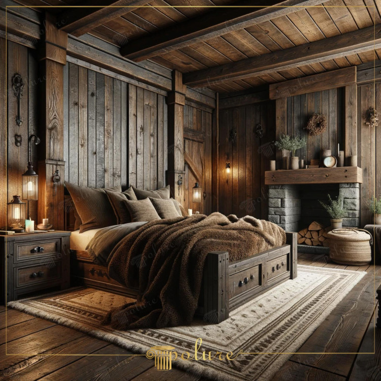 Camera da Letto con Travi in Poliuretano Stile Chalet Rustico