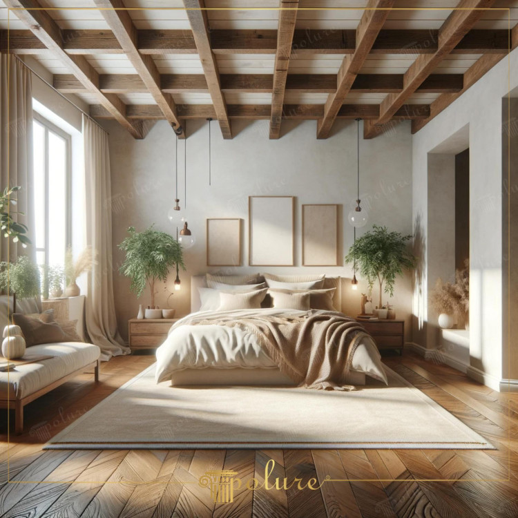 Rustik Tavan Kirişleri ve Neoklasik Panellerle Yatak Odası Tasarımı